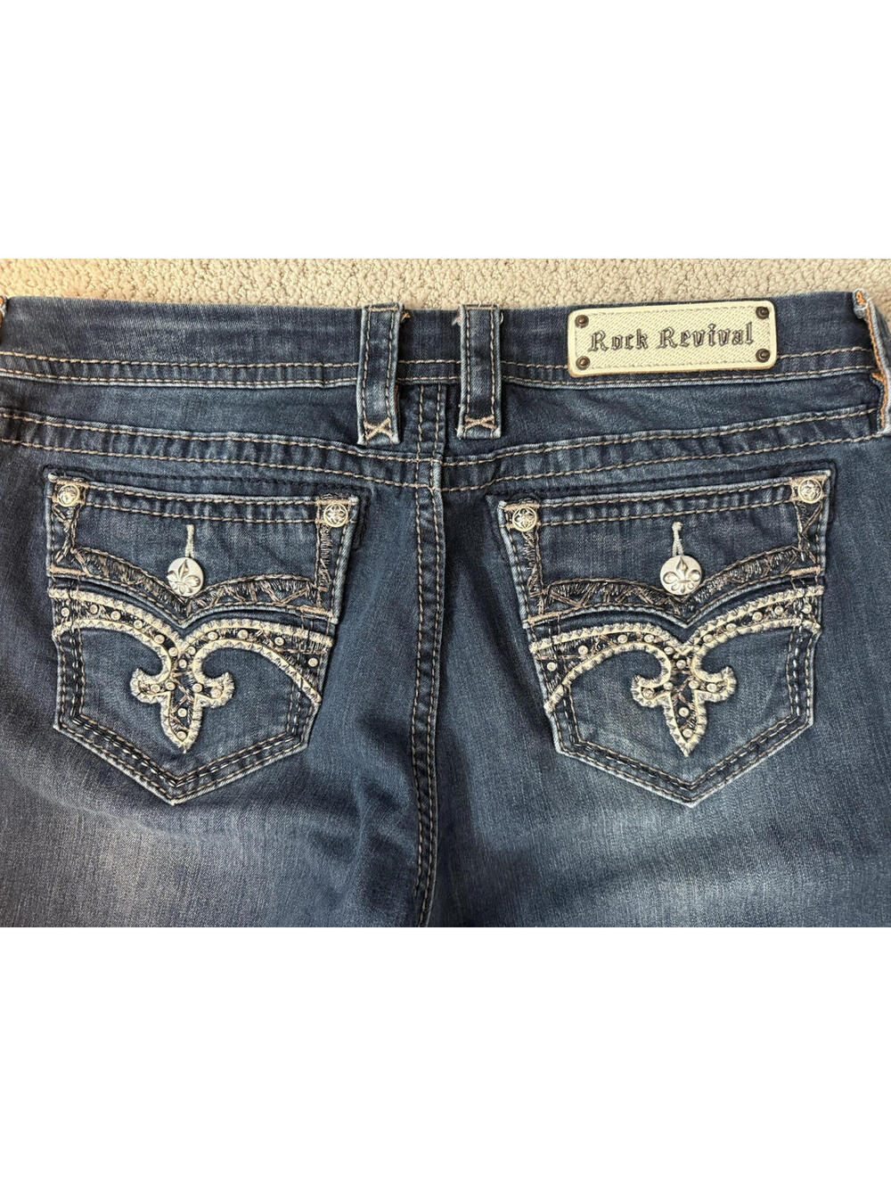 Rock Revival Jeans Womens 32 Blue Maisky Easy Capri Embellished Stretch Logo - Picture 4 of 12